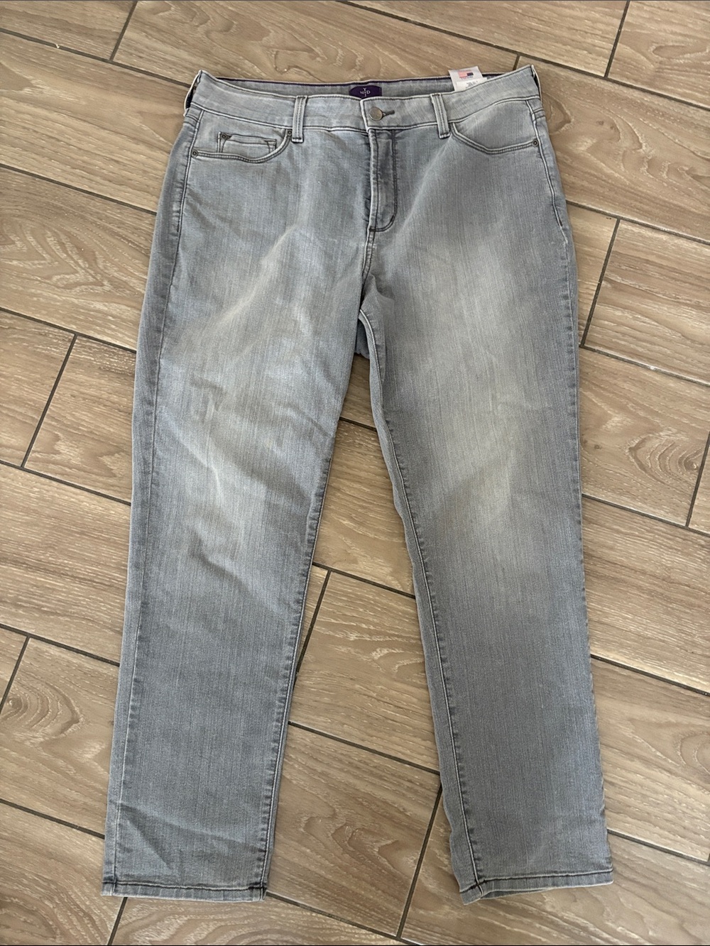 NYDJ Not your Daughters Jeans in gray tone straight leg stretch denim Women’s 14